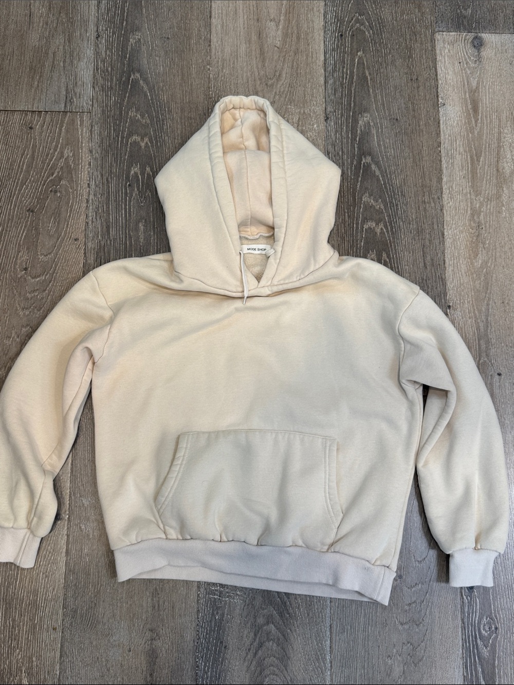 Mode Shop Relaxed Cream Hoodie with Kangaroo Pocket 1379